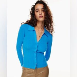 Aritzia Wilfred Cove Blue Button Up Fitted Knit Cardigan Sweater